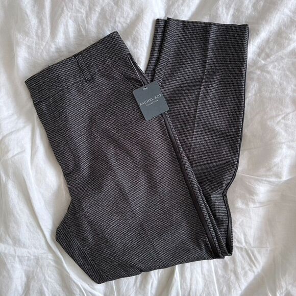 Rachel Roy Houndstooth Tapered Ankle Crop Satin Pants - Picture 1 of 8